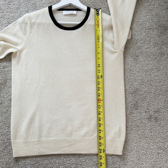 Everlane Cream Women Med Cashmere Crew Long Sleeve Sweater Black Ribbed Accents - Picture 9 of 9